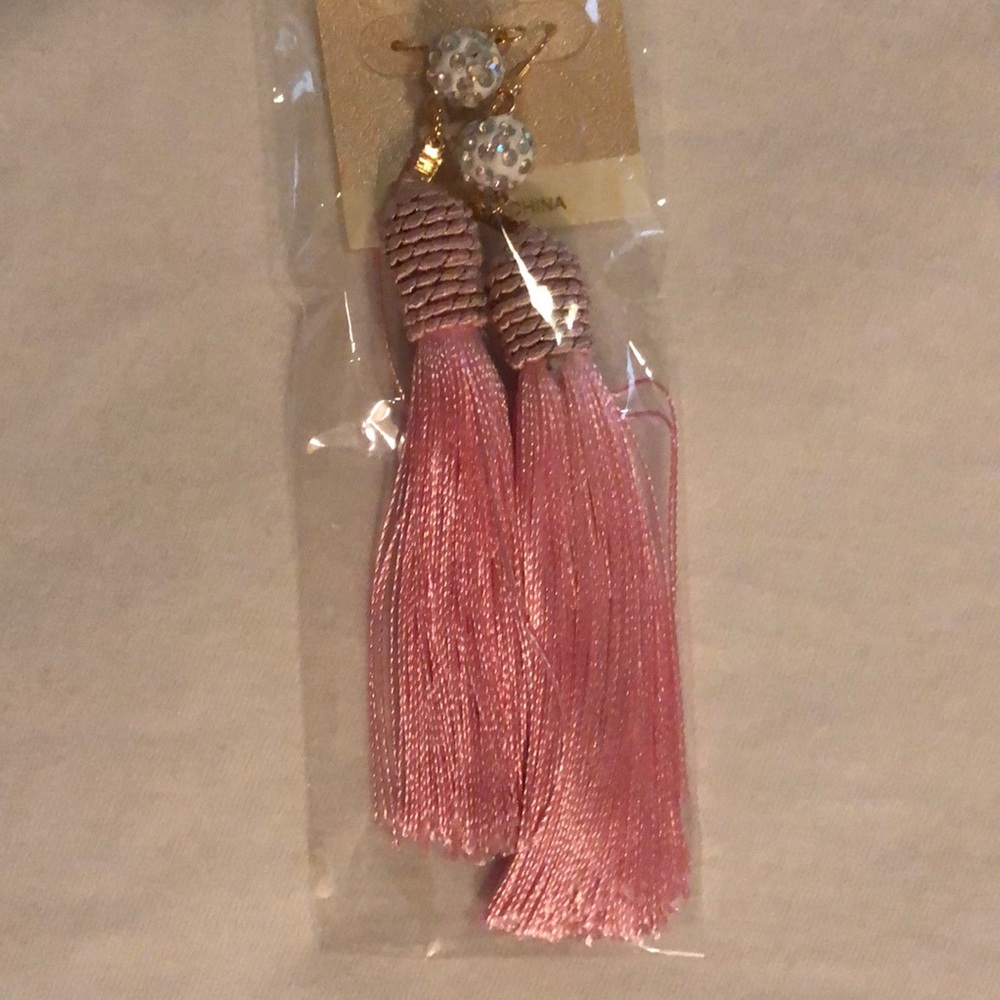 Tassel Fringe Pink Dangle Earrings - Picture 2 of 2